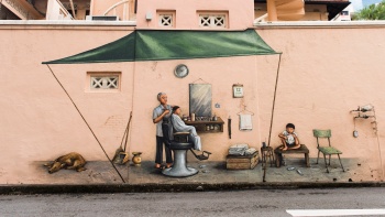 艾弗顿路上由叶耀宗创作的街头壁画：《理发师》