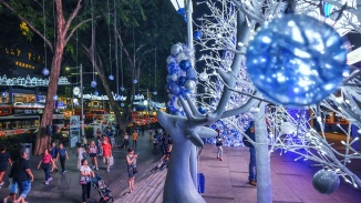 A close-up of the Christmas reindeer décor outside Wisma Atria shopping centre.
