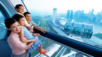 一家人乘坐新加坡摩天观景轮观看国庆庆典