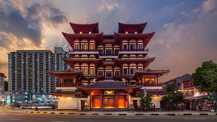 新加坡标志性地标建筑佛牙寺龙华院的外观