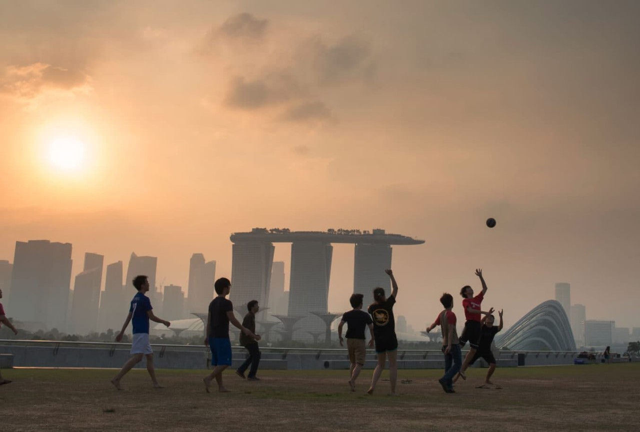 Kids playing at Marina Barrage's open space