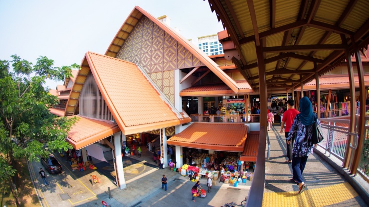 View of the Geylang Serai Market’s exterior from the overhead bridge