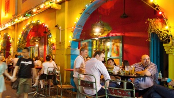 The evening bar crowd along Haji Lane 