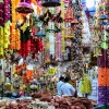 View of Indian knick knacks, flower garlands and accessories sold at the Little India Arcade