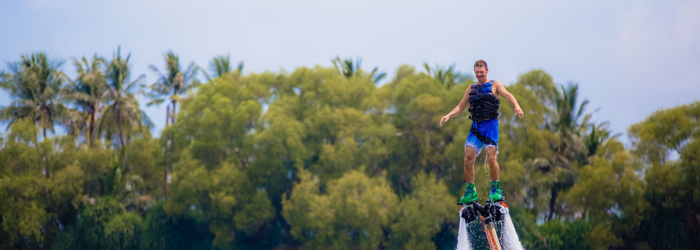 A man jet blading at Ola Beach Club in Sentosa Singapore