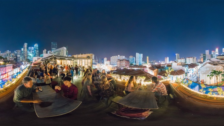 Panoramic image of the Ann Siang Hill Club Street and skyline from The Screening Room
